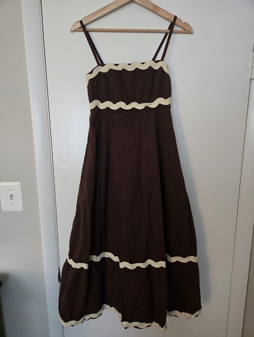 Sim & Sam Brown 100% Cotton Ric-rac  Dress Size Medium